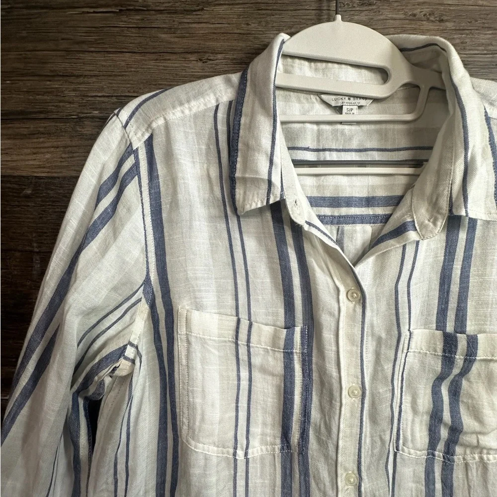 Lucky Brand Blue and White Striped Button Down Shirt - Picture 3 of 9